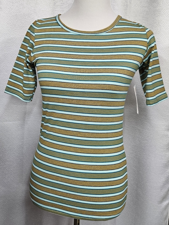 LuLaRoe Tops - LuLaRoe Gigi XS shirt Striped Short Sleeve Tee Aqua Olive